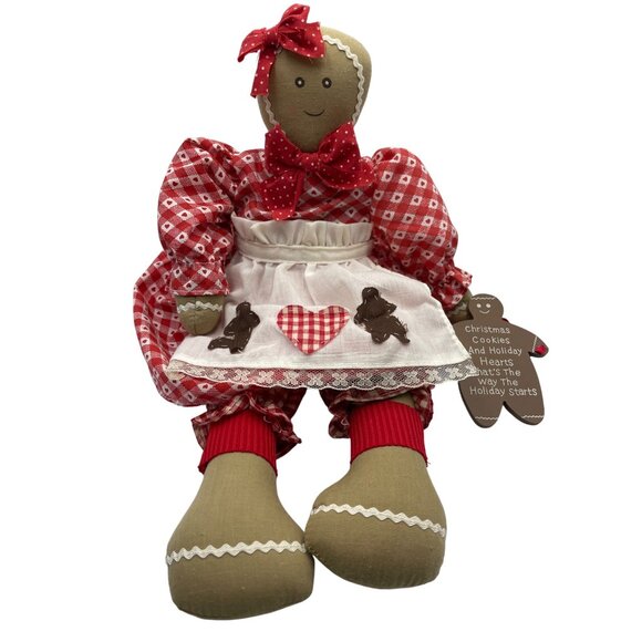 Vintage 1995 House Of Lloyd Christmas Gingerbread Doll, Apron & Bow Shelf Sitter - Picture 10 of 13